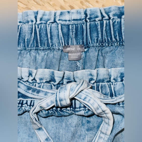 aerie DreamSoft High Rise Denim Joggers with Paperbag Waist in Vintage Blue L - Picture 6 of 13